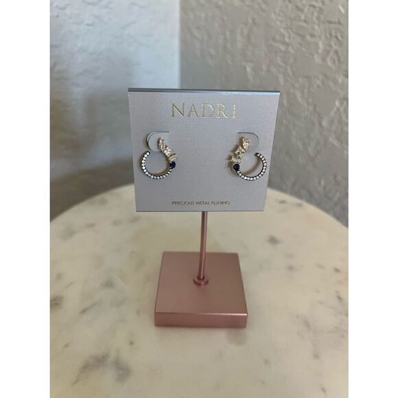 NADRI Encore Mixed Shape CZ Front-Facing Hoop Earrings, Blue/Gold, NWT - Picture 11 of 11